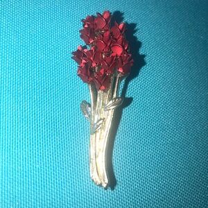 1990's Vintage Goldtone Red Rose Brooch